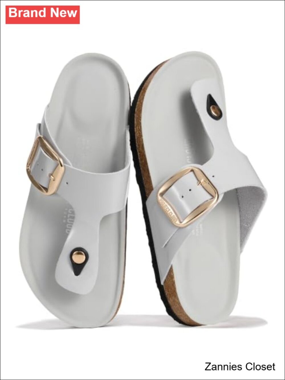 ✨Project Cloud Genuine Leather Slides Thong Sandals Memory Foam Cork Footbed